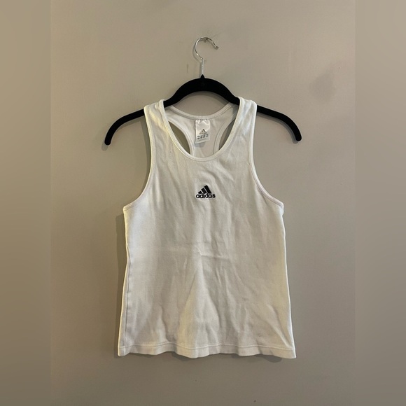 adidas Tops - White Adidas Racerback Tank with Black Embroidered Logo
